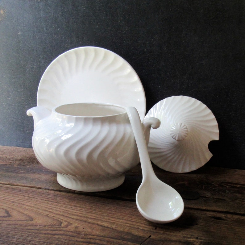 Vintage White Ceramic Soup Tureen with LadleIronstone Style Etsy