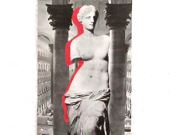 Vintage Lotto Card Collage, Original Mixed Media Art Roman Sculpture (6x3.5)
