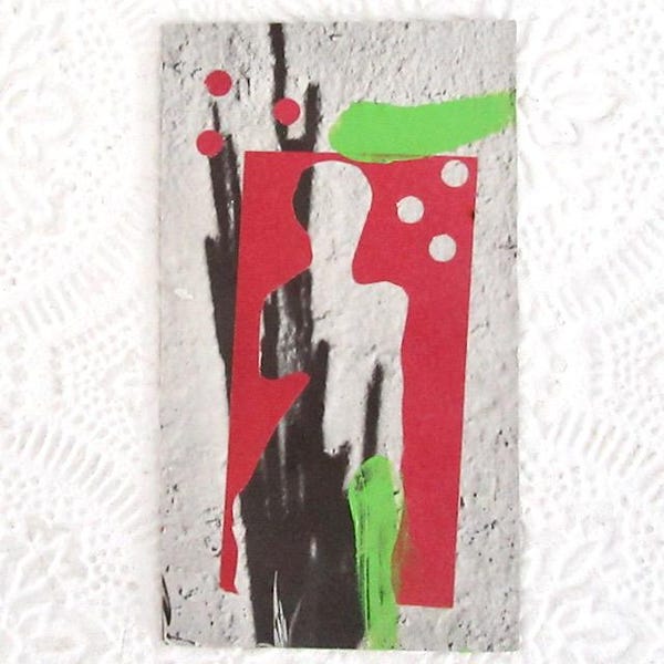 Original Collage on Vintage Lotto Card, Daily Practice Mixed Media Mini Collage, 6x3.5, Collage Art,  Ready to Frame or Add to Junk Journal