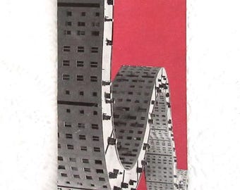 Vintage Lotto Card Collage Art, Mixed Media Assemblage (6x3.5)
