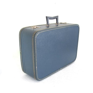 Vintage Blue Hard-Sided Suitcase,1960s Mid-Century Modern Retro Luggage,Classic Travel Case, Decorative Storage, Photo Prop, Upcycle Project