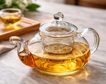 Heldere theepot van borosilicaatglas met zetgroep, losbladige theemaker (400 ml-1000 ml)
