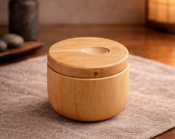 Salière en bambou avec couvercle et cuillère - Rangement de cuisine minimaliste japonais