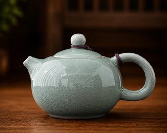 Théière en céramique avec glaçure craquelée - Service à thé kung-fu fait main bleu et vert cadeau