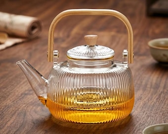 Large Glass Teapot 1000ml with Bamboo Handle & Built-in Filter – Borosilicate Tea Kettle
