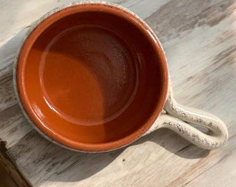 Vintage De Silva Terracotta Handeled Soup Bowl
