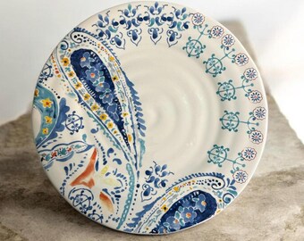 Anthropologie Vintage Charm 11" Swirled Symmetry Mediterranean Studio Stoneware Collection Dinner Plate   Multiple Available