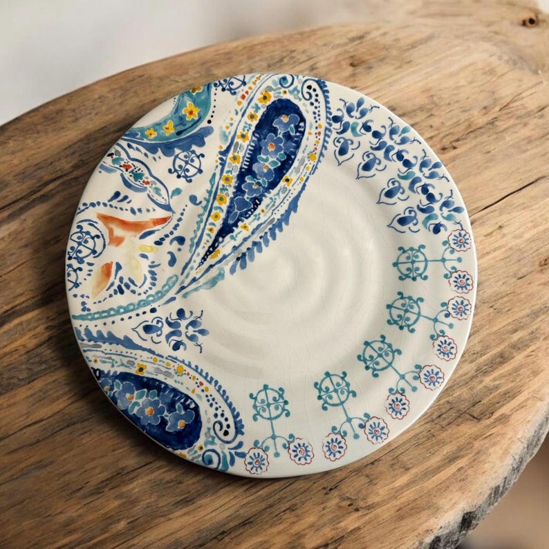 Anthropologie Vintage Charm 11" Swirled Symmetry Mediterranean Studio Stoneware Collection Dinner Plate Multiple Available image 4
