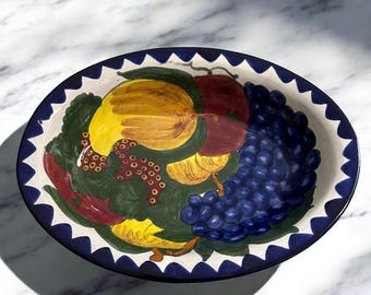 Talavera Hand Painted Ceramic Oval Serving Bowl with Fruit Motif.