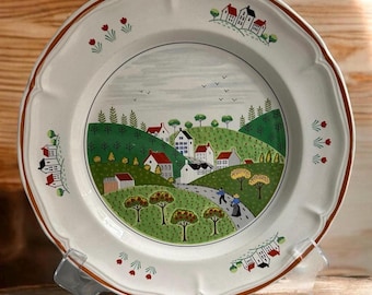 Vintage Newcor Country Village 10.5" Stoneware Dinner Plates,   Multiple Available.