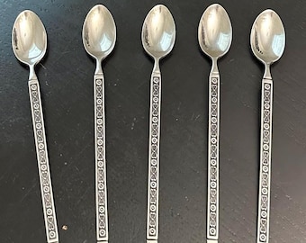 Vintage Hacienda By Gorham Stainless Steel Ice Tea Spoons. Set of 5.