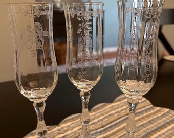 Vintage Fostoria Navarre Clear Fluted Champagne Glass, Multiple Available.