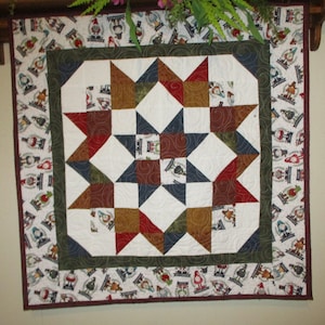 Gnomes Quilt, Free Shipping, Scrappy Decorator quilt,  Buggy Wheel Quilt 1003-01