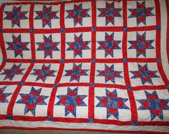 Patriotic Ohio Stars, Stars Decorator quilt, Free Shipping 0405-01