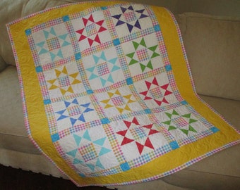 Stars Baby Quilt, Free Shipping Pastel Baby quilt 0327-01