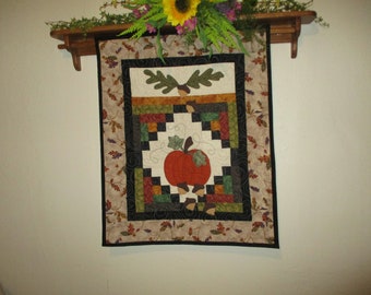 Log Cabin with Pumpkin,  Free Shipping, Decorator quilt 0701-01