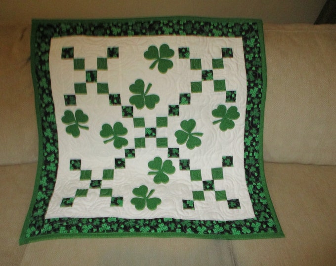 Irish Chain and Shamrock Quilt, Irish Quilt, St. Patrick's Quilt, Green