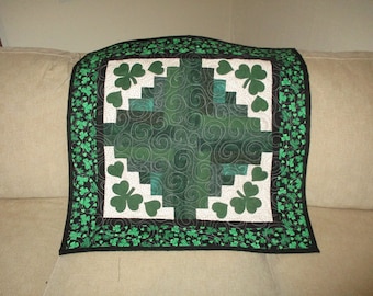 Shamrocks Quilt, Log Cabin with Shamrocks, Small Quilt 27 inch Quilt 0229-01