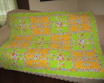 Yellow Floral Spring quilt, Free Shipping 0324-01