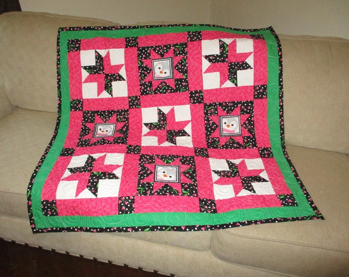 Penguins Baby Quilt, Bright Pink Quilt, Free Shipping 052102 Etsy