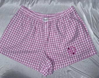 Personalized Gingham Pajama Shorts, Monogrammed Boxer Sleepwear, Bridal Party Gift