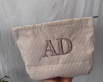 Personalized Seersucker Makeup Bag | Custom Monogram Cosmetic Pouch