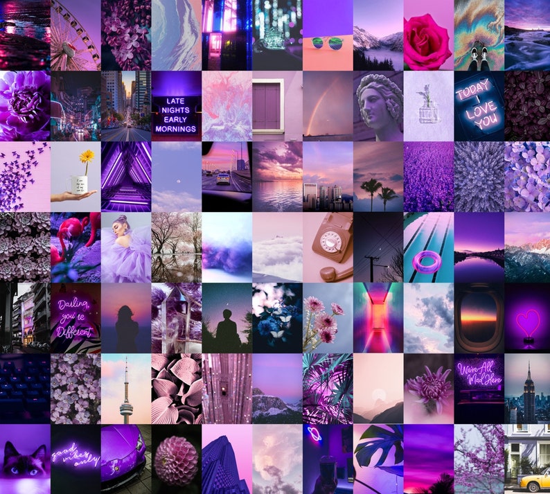 Purple Aesthetic DIY Wall Collage Kit Photo Collage Kit Teen - Etsy