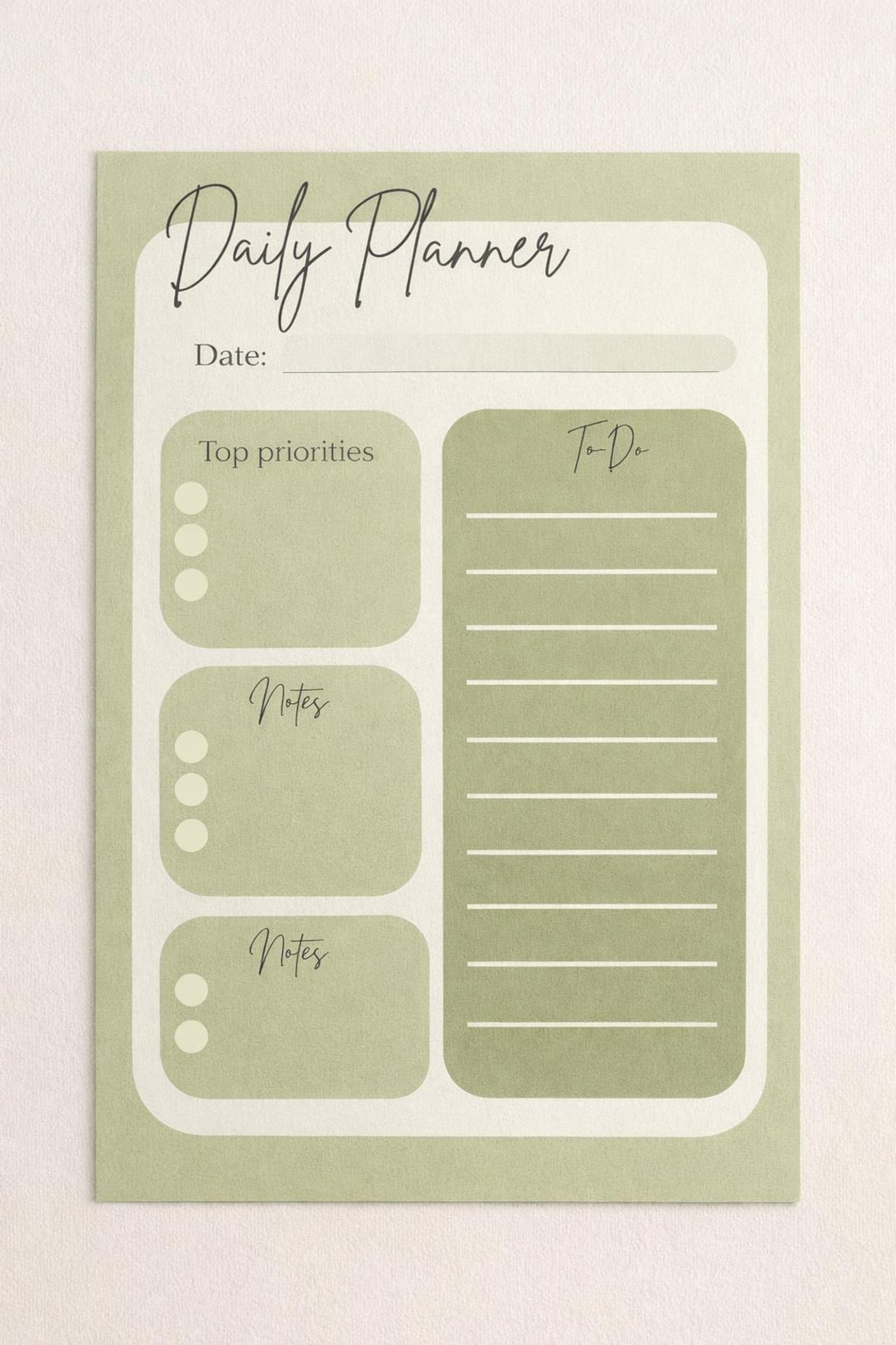 Sage Green Daily Planner Printable | Minimal Aesthetic Daily Planner ...