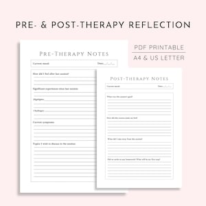Reflectiebladen voor en na de therapie | Begeleide geestelijke gezondheidsdagboek | Werkblad Counseling | Afdrukbare pdf