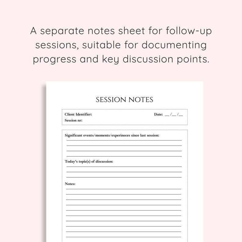 Therapy Intake Form and Session Notes | Therapist Note Template ...