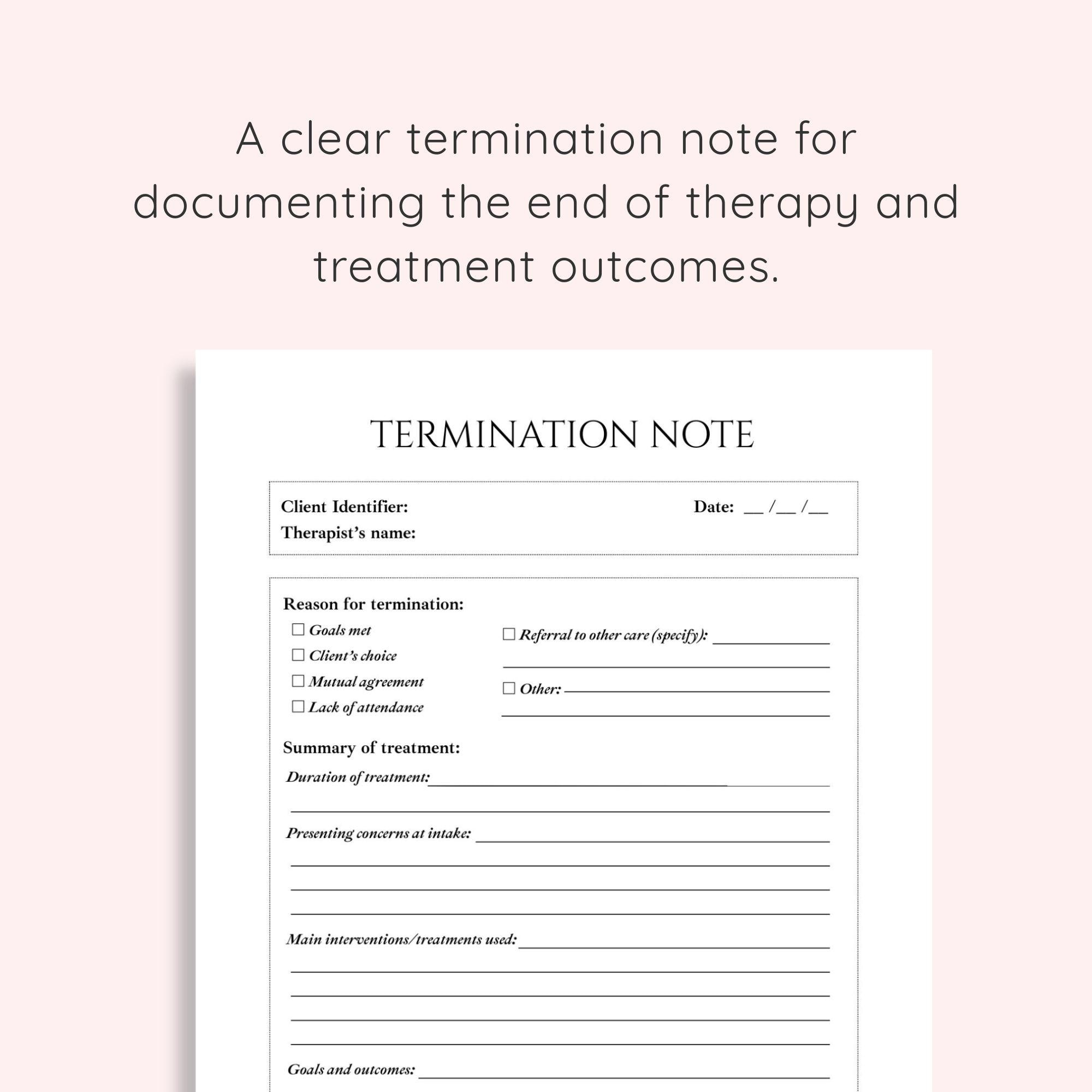Termination Session Questionnaire.pdf Therapy Toolkit | Therapist Session Notes, Intake Form, Termination ...
