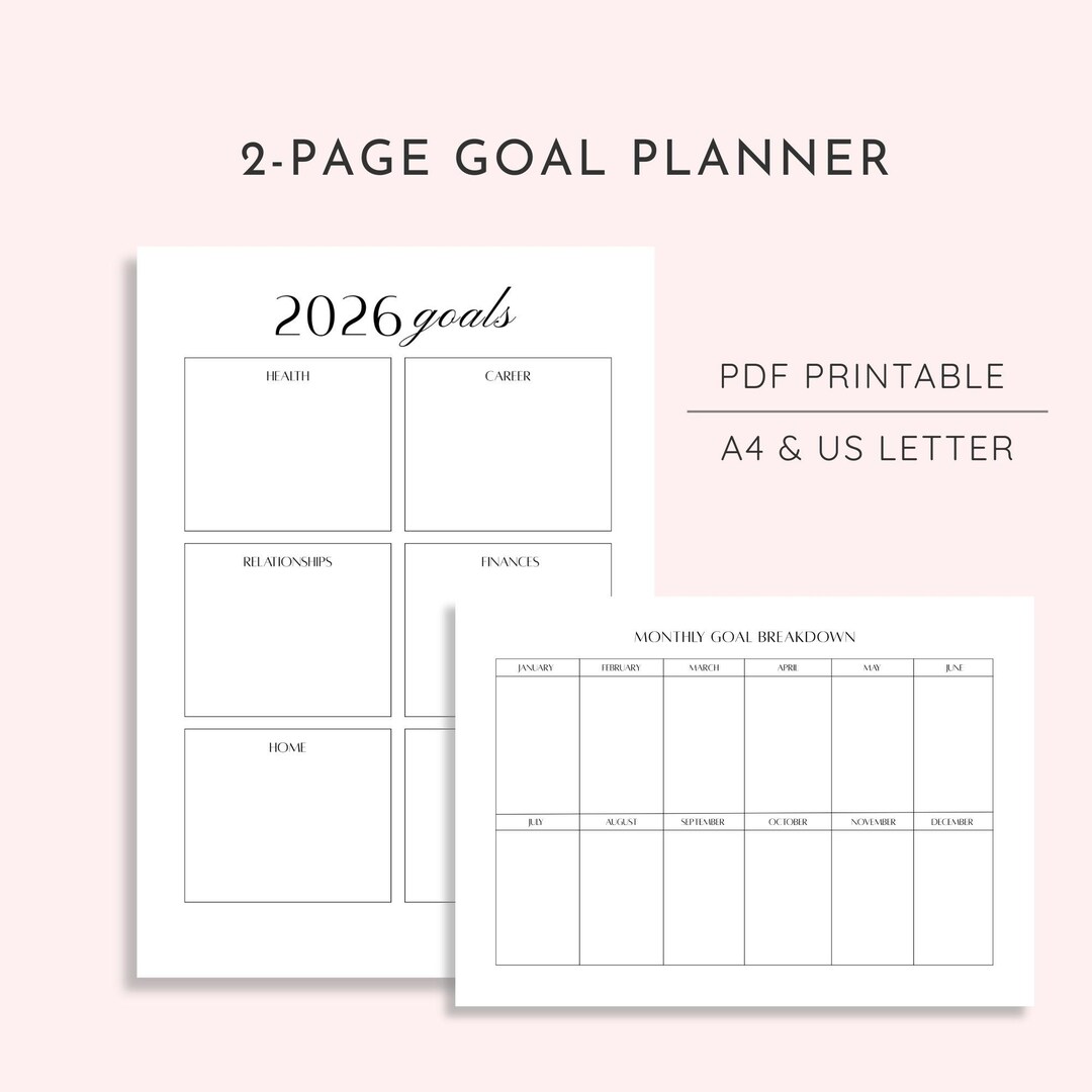 2026 Planner | Printable Goals Worksheet | 2-page PDF Planner for ...