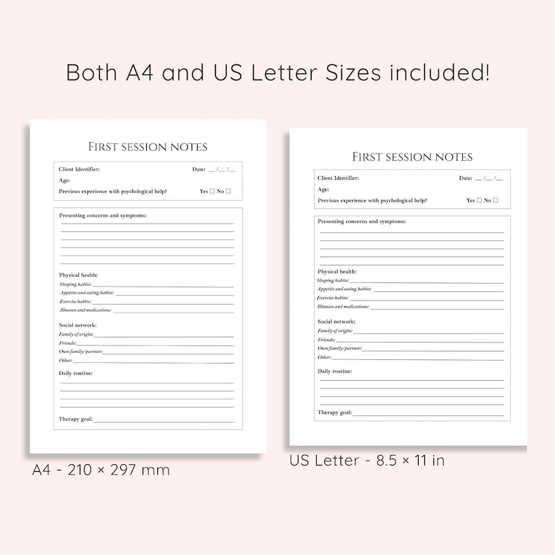 Therapy Intake Form and Session Notes | Therapist Note Template ...
