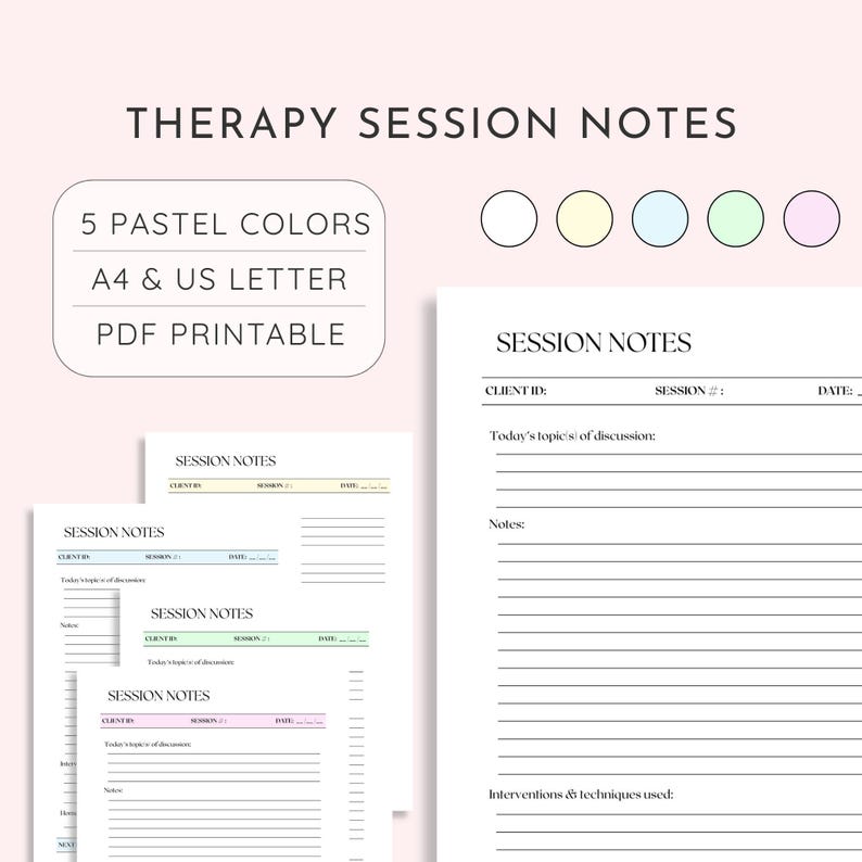 Therapy Session Notes Template | Printable Client Notes Sheet | Notes ...