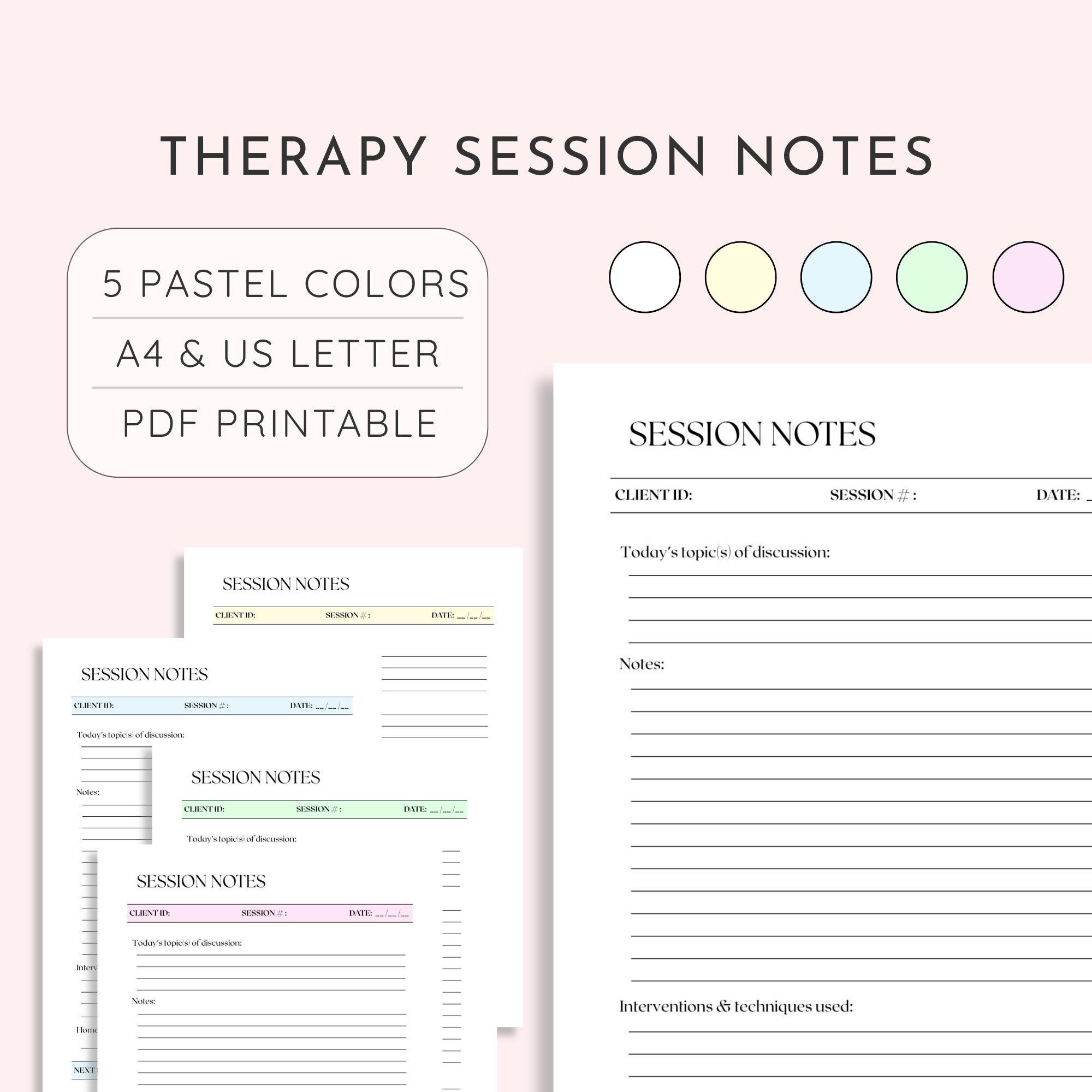 Therapy Session Notes Template | Printable Client Notes Sheet | Notes ...
