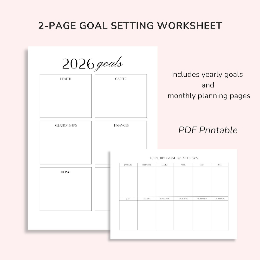Printable 2026 Goals Worksheet | 2-page PDF Planner for Yearly ...