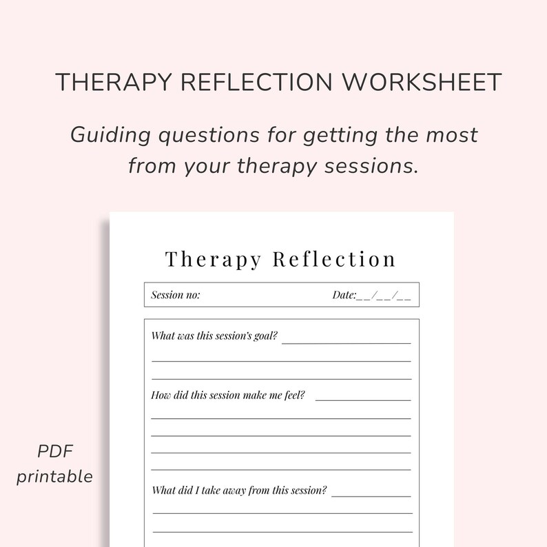 Printable Therapy Reflection Sheet for Clients | Guiding Questions PDF ...