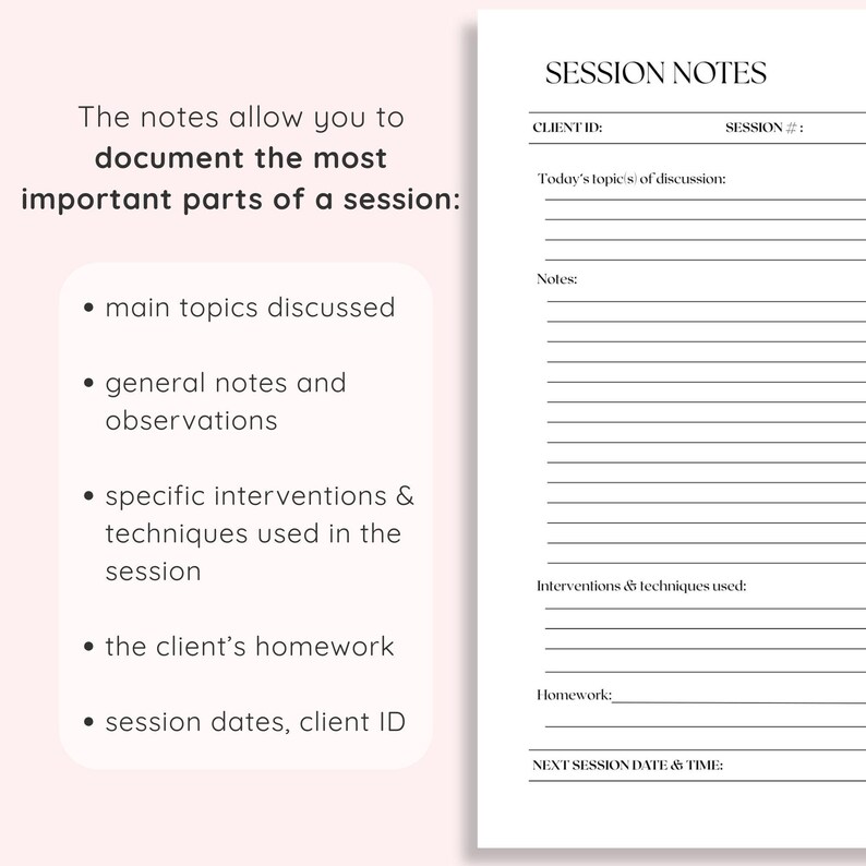 Discusion Note Pad Therapy Session Notes Template | Printable Client Notes Sheet | Notes ...