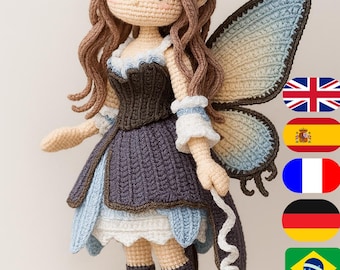 Patrón de ganchillo para muñeca hada mariposa Elara: Amigurumi PDF (Descarga digital)
