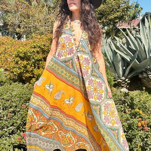 Vintage Indian Dress/Indian Kaftan Dress // Vintage hippie ethnic 70s cotton //Sleeveless Handmade Vintage Caftan//Bohemian hippy