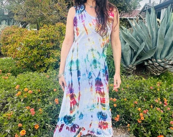 Tie Dye Sleeveless Dress/Hand Dyed Dress/Batik Dress//