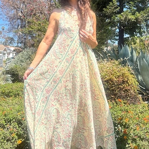 Vintage Indian Dress/Indian Kaftan Dress // Vintage hippie ethnic 70s cotton //Sleeveless Handmade Vintage Caftan//Bohemian hippy