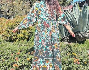 Vintage Indian Dress/Indian Kaftan Dress // Vintage hippie ethnic 70s cotton //Sleeveless Handmade Vintage Caftan//Bohemian hippy