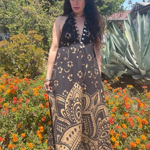 Vintage Indian Dress/Indian Kaftan Dress // Vintage hippie ethnic 70s cotton //Sleeveless Handmade Vintage Caftan//Bohemian hippy