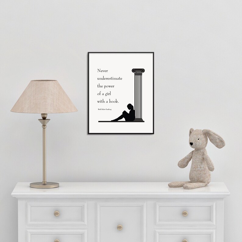Never Underestimate the Power of a Girl with a Book, Quote Print, Ruth Bader Ginsburg, Digital Download image 3