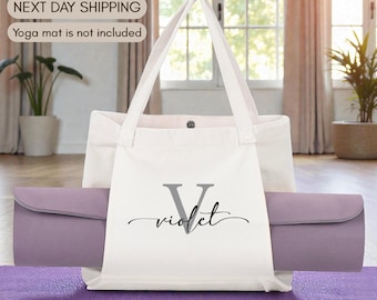 Personalized Monogram Yoga Mat Tote Bag, Yoga Lover Gift Tote Bag, Yoga Teacher Appreciation Tote Bag, Meditation Practice Carry Tote