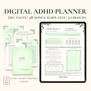 ADHD-planner, 48 uitdagingen, dagelijks, wekelijks, maandelijks (digitale pdf-planner)