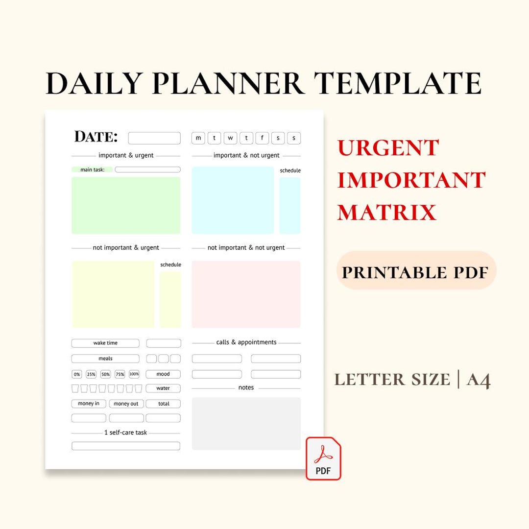 Daily Task Priority Planner, Eisenhower Matrix, Urgent-important Matrix ...