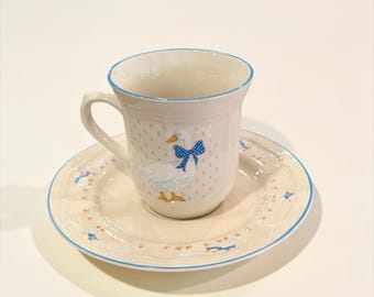 Vintage Brick Oven Stoneware Aunt Rhody Goose Cup and Saucer Set
