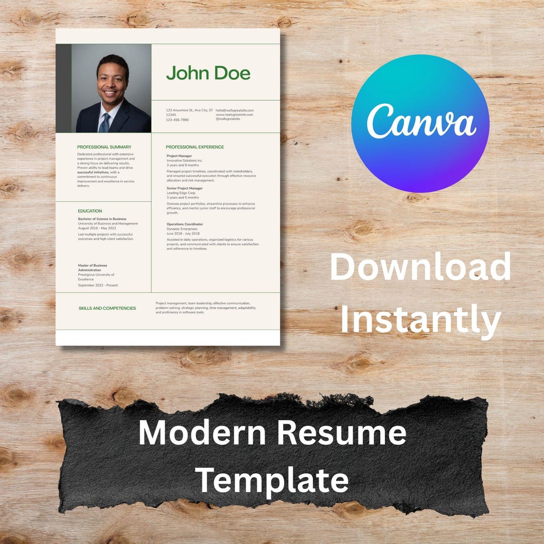 Project Manager Resume Template | Modern, Clean PM CV (canva Editable ...